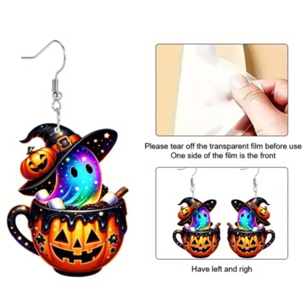 NWT! Halloween Holiday Acrylic Ghost Pierced Dangle Earrings!